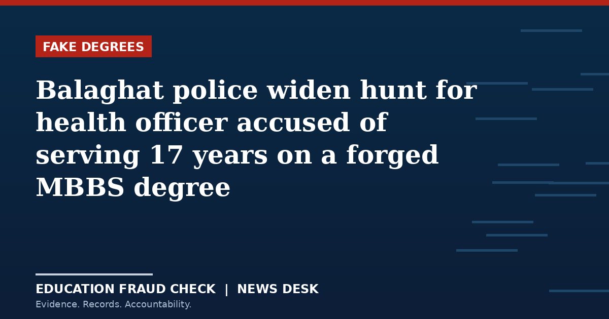 Balaghat police widen hunt for health officer accused of serving 17 years on a forged MBBS degree