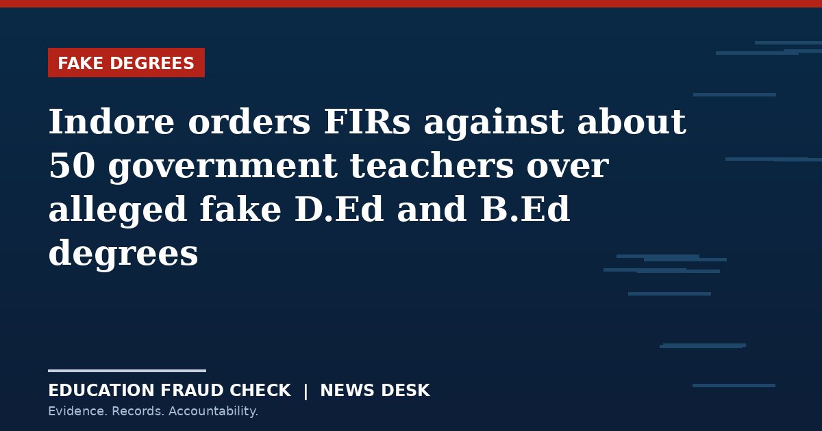 Indore orders FIRs against about 50 government teachers over alleged fake D.Ed and B.Ed degrees