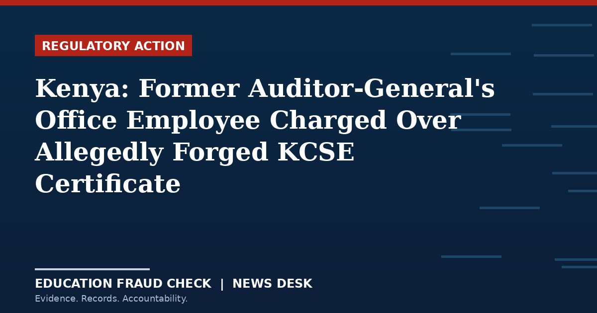 Kenya: Former Auditor-General's Office Employee Charged Over Allegedly Forged KCSE Certificate