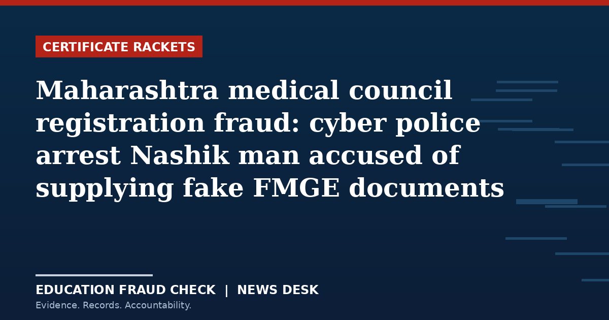 Maharashtra medical council registration fraud: cyber police arrest Nashik man accused of supplying fake FMGE documents