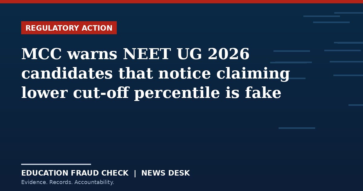 MCC warns NEET UG 2026 candidates that notice claiming lower cut-off percentile is fake