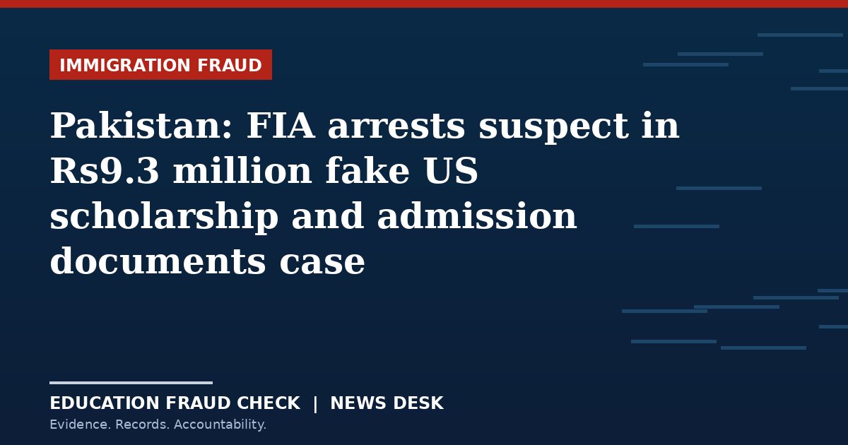 Pakistan: FIA arrests suspect in Rs9.3 million fake US scholarship and admission documents case