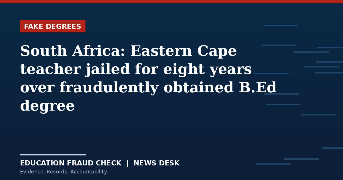 South Africa: Eastern Cape teacher jailed for eight years over fraudulently obtained B.Ed degree
